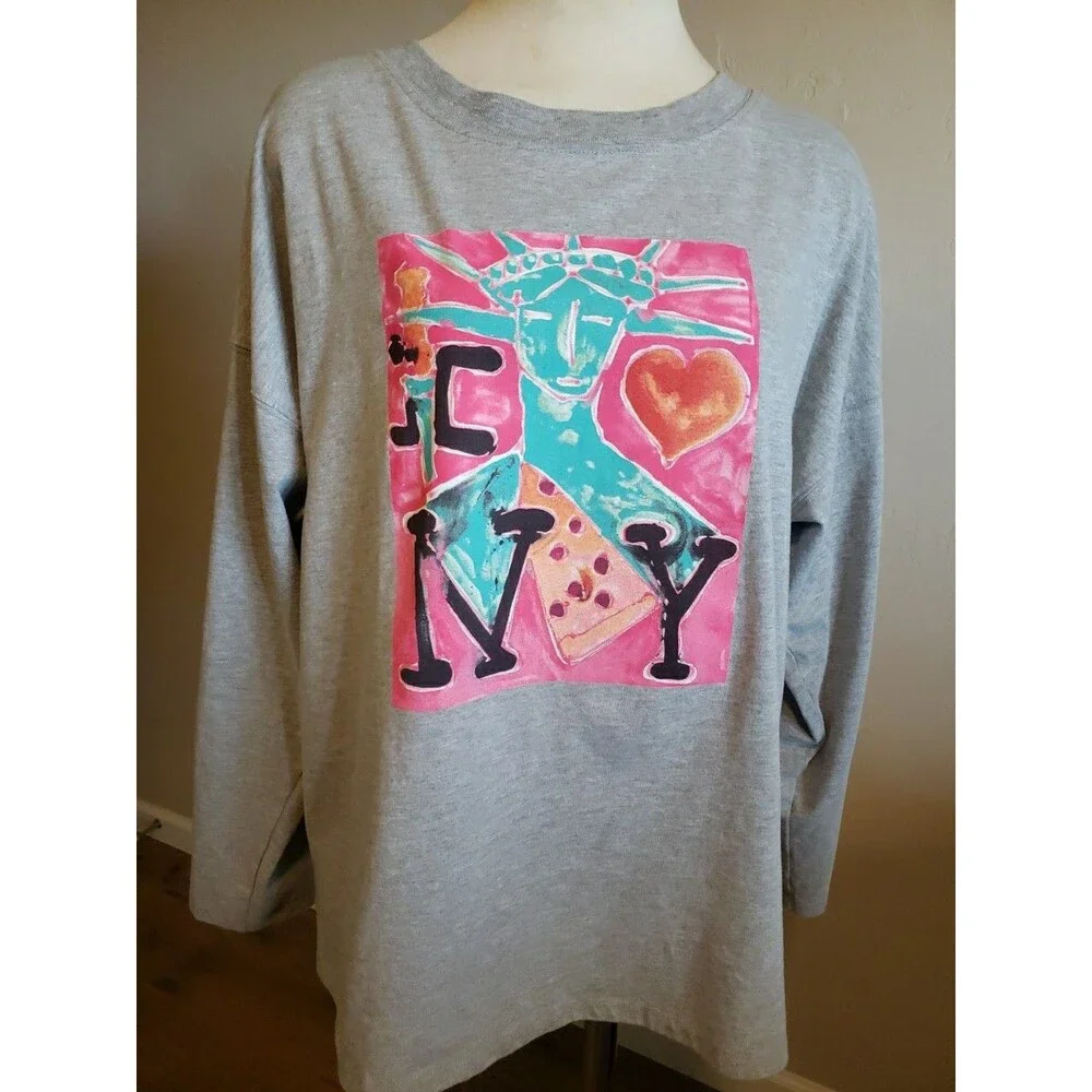 J.CREW x Katherine Bernhardt Top Collab Women's Sz. M Gray Tee Graphic NY Shirt